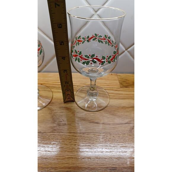 4 Vintage Libbey Water Goblet Glasses with Holly Berry Trim‎ - Picture 5 of 5
